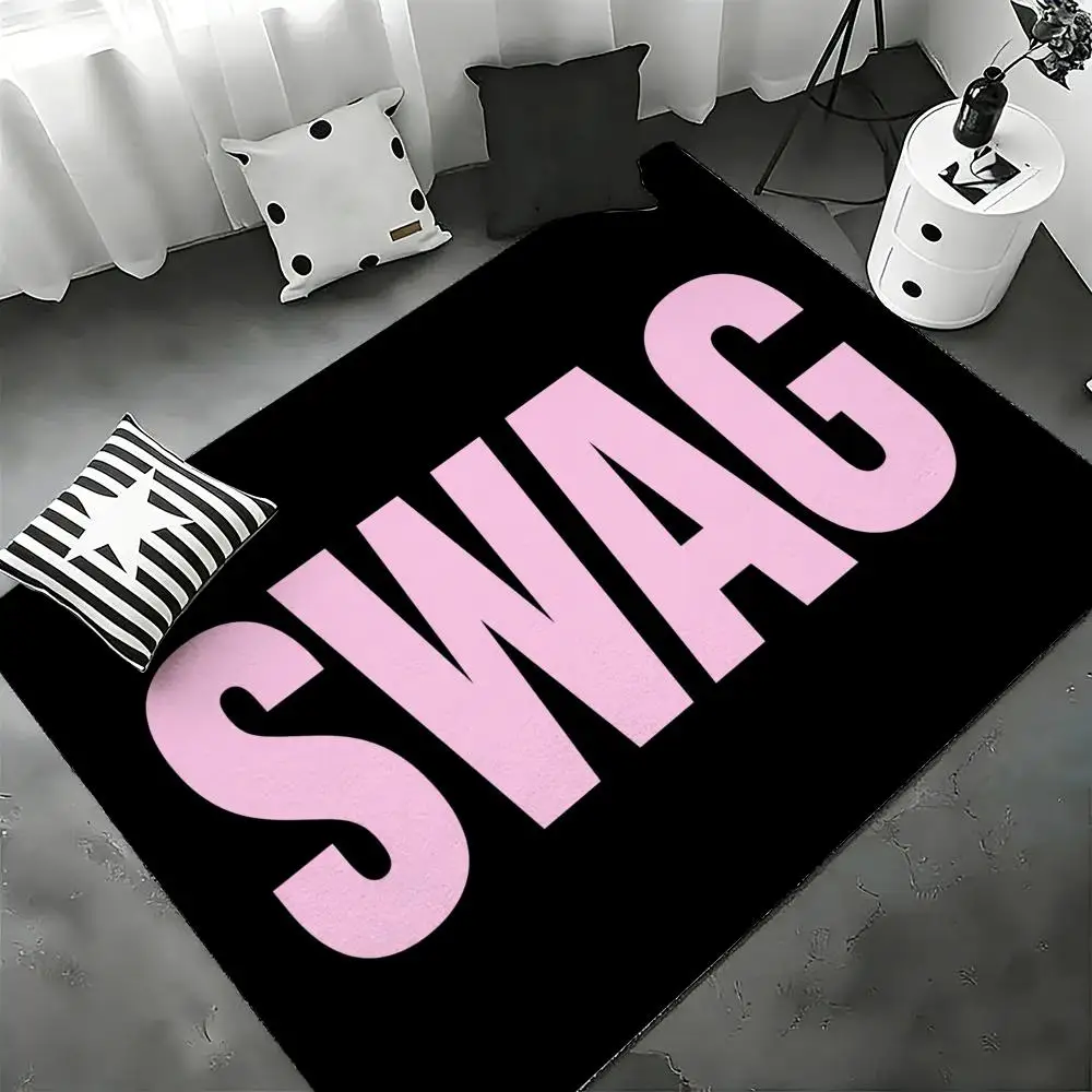 Trendy Swag Text Typography Floor Mat Flannel Rug Non Slip Absorbent Soft Washable For Entryway Hallway Bathroom Kitchen Decor