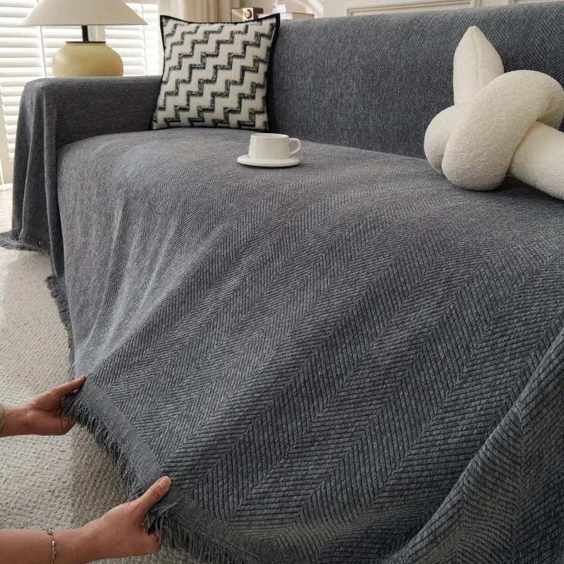 

1PCS Universal Chenille Sofa Cover Solid Color Full Coverage All-Season Couch Protector Modern Cushion Accessory
