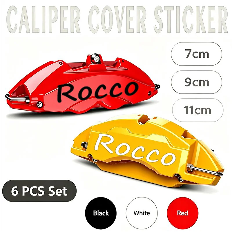 6pcs Car Caliper Sticker Tire Brake Cover Heat Resistance Waterproof Film for Volkswagen ROCCO Decals Wheel Brow Accessories