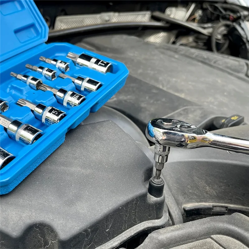 13Pcs Star Torx Bit Socket Set T8-T70 H2-H14,CRV Sockets 1/4Inch,3/8Inch & 1/2Inch Drive For Hand Use Work Easy Install