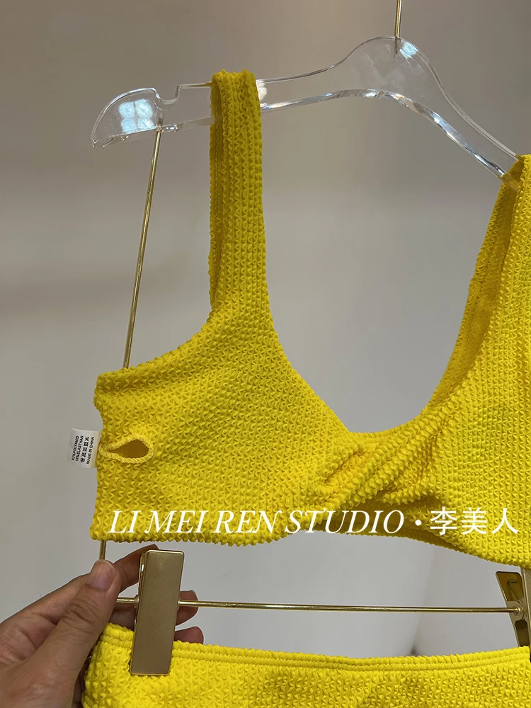 Nova férias sexy branco amarelo biquíni split maiô para mulher