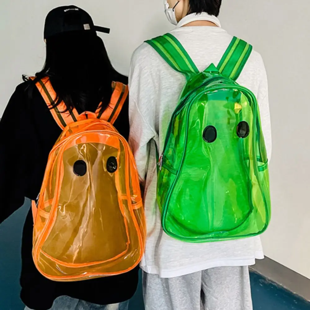 Bolsa Escolar de PVC transparente para estudiantes, bolso de mano con cremallera de Color caramelo, fantasma de Halloween, mochila transparente, bolsa de viaje