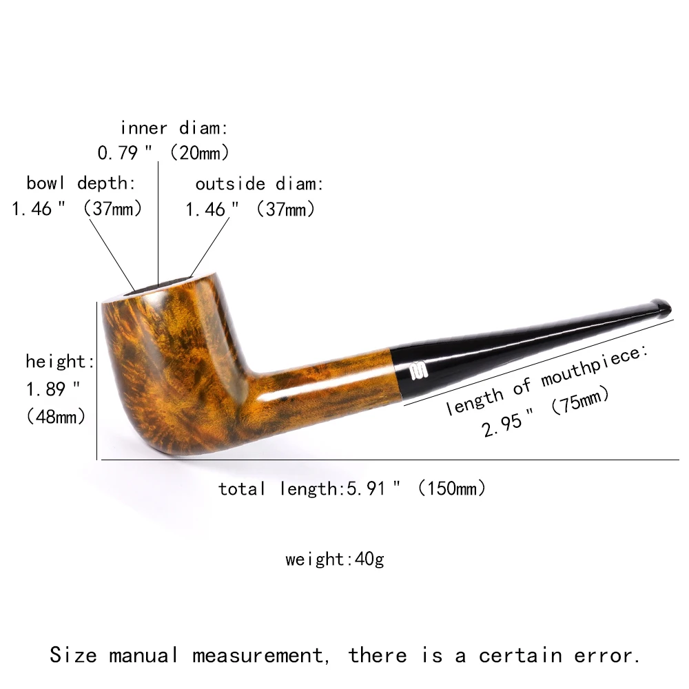 Handmade briar tobacco pipe classic straight handle pool pipe 9mm pipe channel acrylic pipe mouth beginner smoking pipe gift