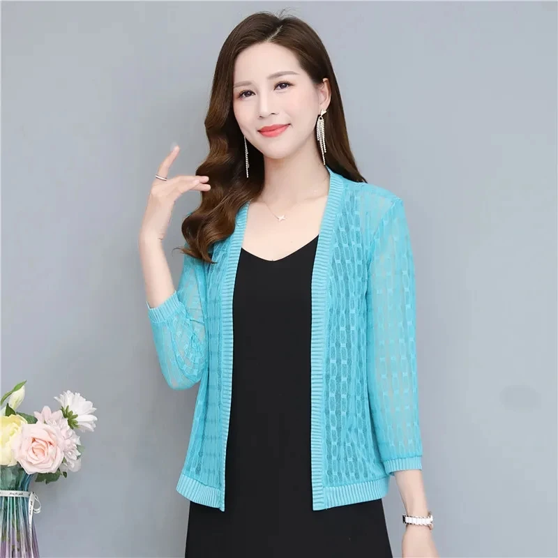 New Summer Thin Coat Short Top Lace Cardigan Large Size Women's Small Shawl Sun Protection Jacket Air Conditioned Shirts L-5XL