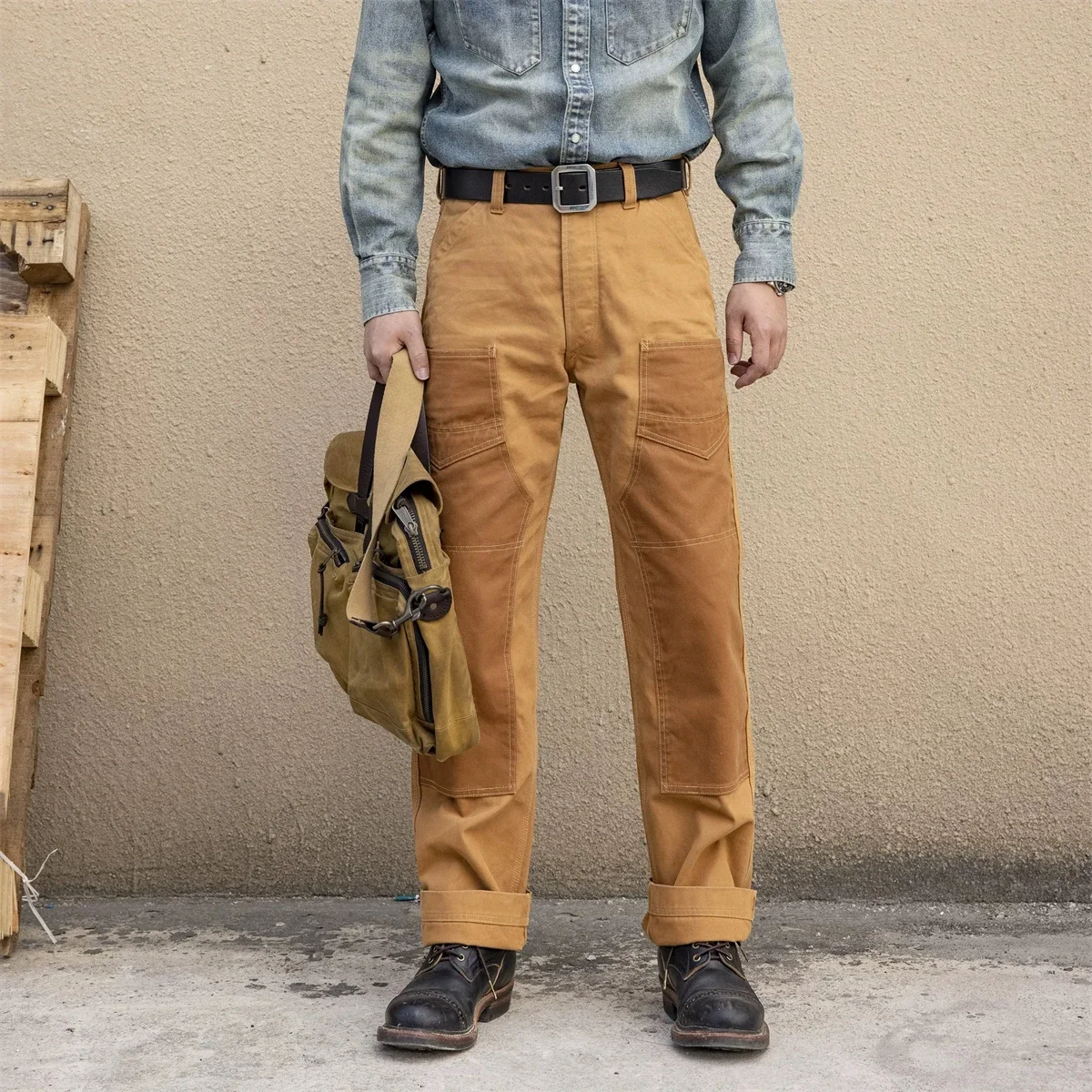 Red Tornado Two-Tone Derrickman Overalls ทนทาน 14oz Duck Canvas กางเกงทํางานผู้ชาย