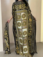 Abayas musulmanes pour femmes, en soie imprimée, douce, ample, élégante, Maxi, robes de soirée avec ceinture, Turban, nouvelle collection 2025 1
