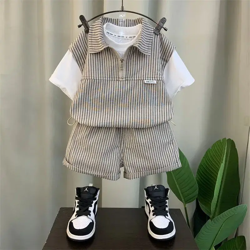 Kids Boys Clothing Set 2023 New Fashionable Baby Summer Clothes Children's Short Sleeve Polo Top and Shorts 2PCS