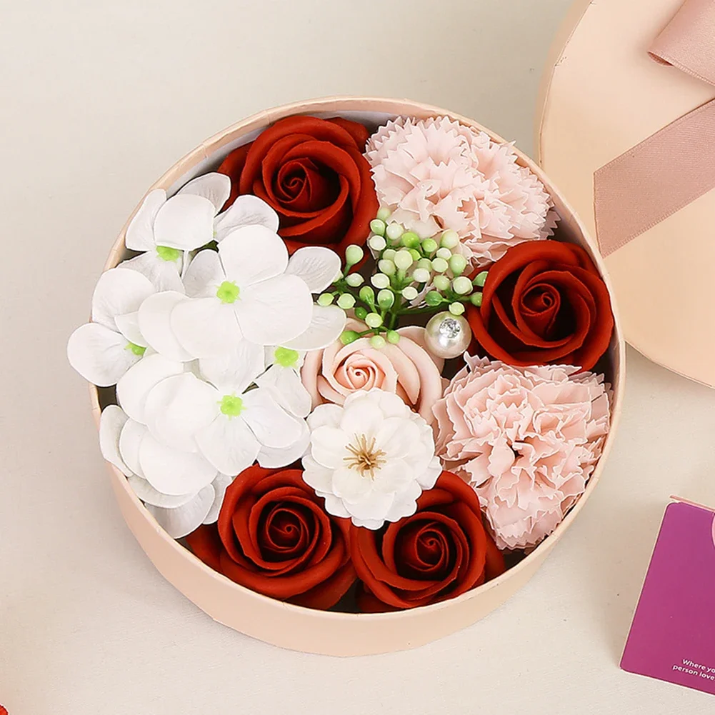 Artificial Flowers Hug Bucket Round Flower Paper Box Soap Flower Packing Set Box Valentine's Day Party Wedding Gift Soap Ros