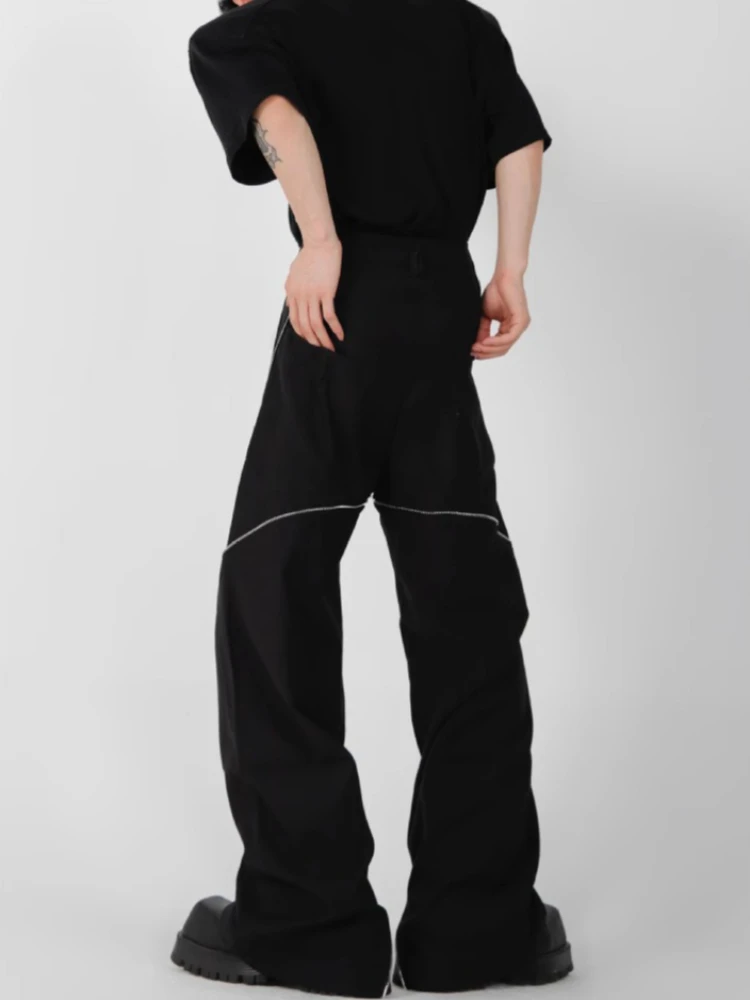 Męskie spodnie Harajuku z zamkiem błyskawicznym, rozszerzane, garniturowe, niszowy design, drapowane, proste, szerokie nogawki, codzienne długie spodnie, styl high street, nowość.