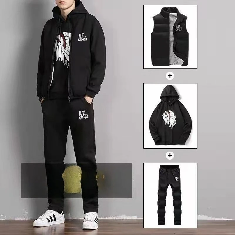 3 قطع مجموعة هوديس سترة السراويل الرجال عادية بذلة رياضية الملابس معاطف الشتاء سميكة الدافئة رياضية للرجال المطبوعة الرجال مجموعة سترة