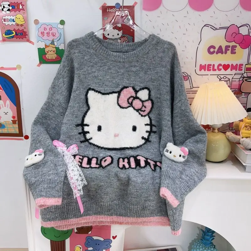 جديد الخريف والشتاء مرحبا كيتي حجم كبير لينة وشمعية لطيف الحلو الجاكار كسول نمط سترة المرأة الاتجاه بالجملة