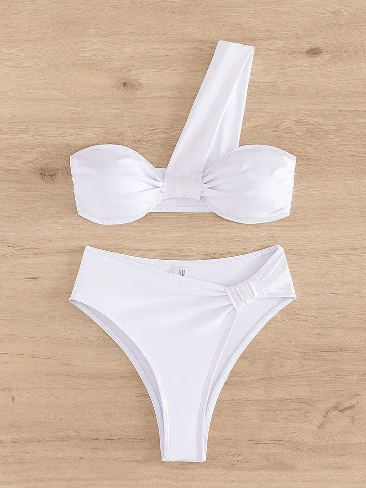 UETEEY 2025 New Summer Bikini Set Sexy Single Shoulder Bikini 2 Piece Set for Women Solid Split Swimsuit Backless Beach Bikini