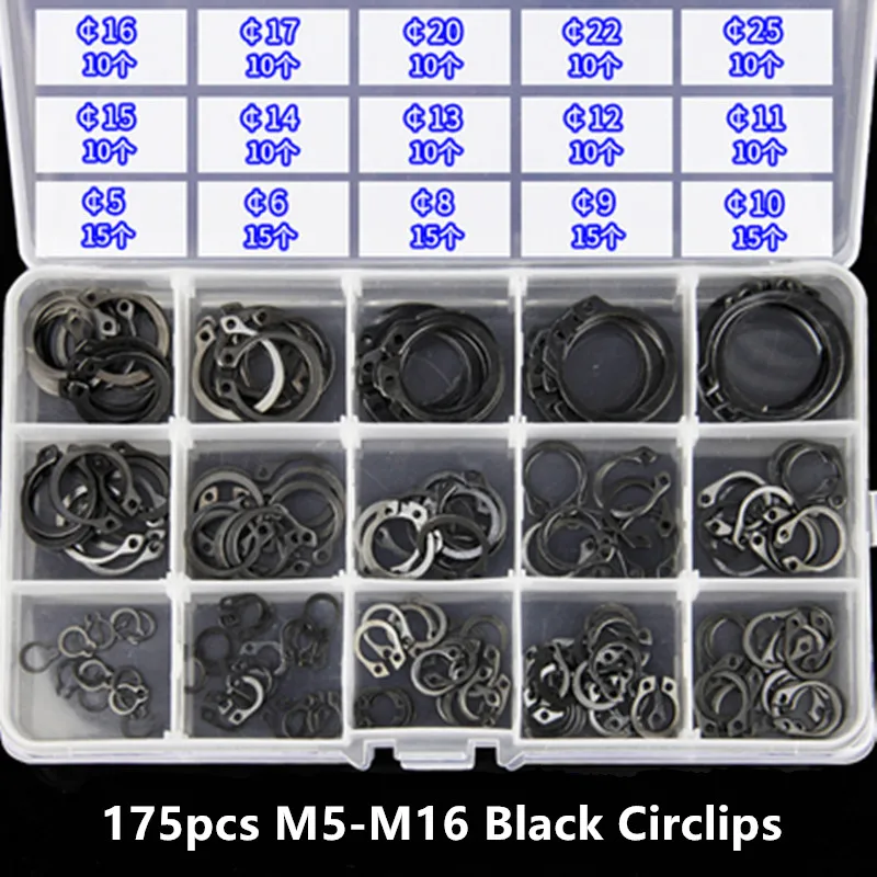 175pcs M5 - M25 Shaft retaining ring set C type circlip Elastic snap ring Outer circlips Axis card Free shipping