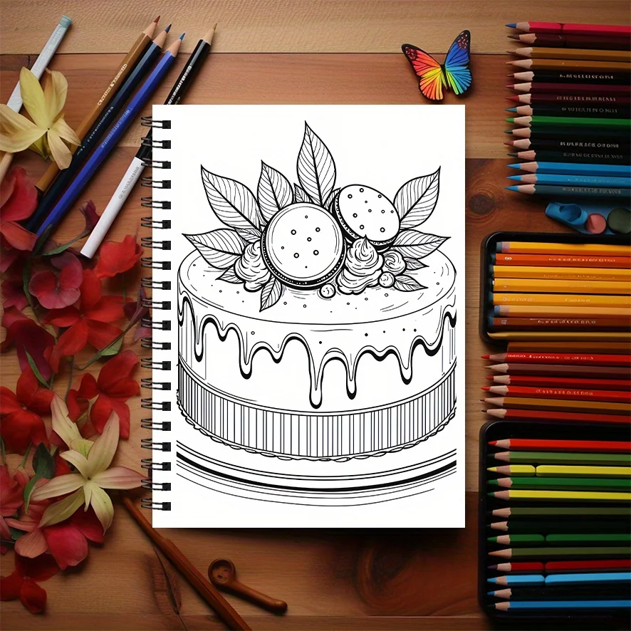 Happy party with cake Coloring Book - 8.3×11.2 Inches, 22 Pages. Excellent for Joyful Relaxation, Festive Doodling