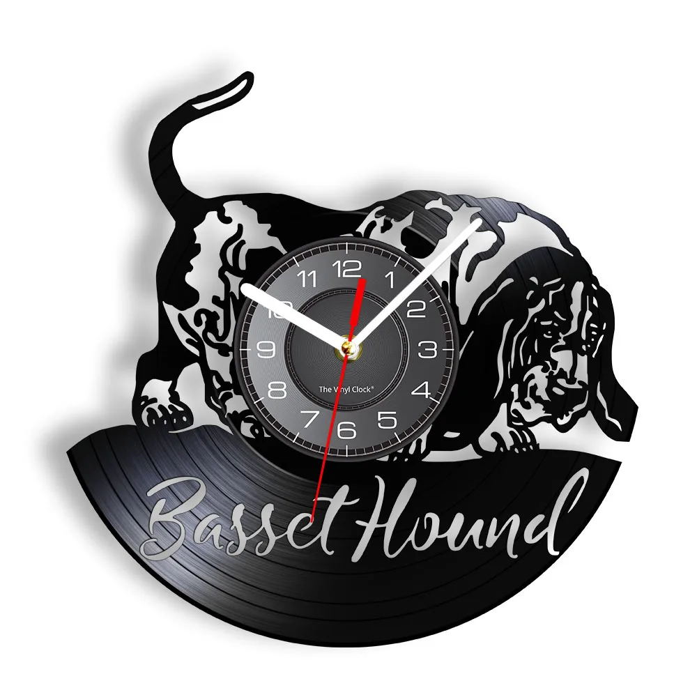 Basset Hound Dog Wall Vinyl Record Clock Great Gift for Dog Lover New Housewarming Party Handmade Exclusive Vinyl Clock Art Deco