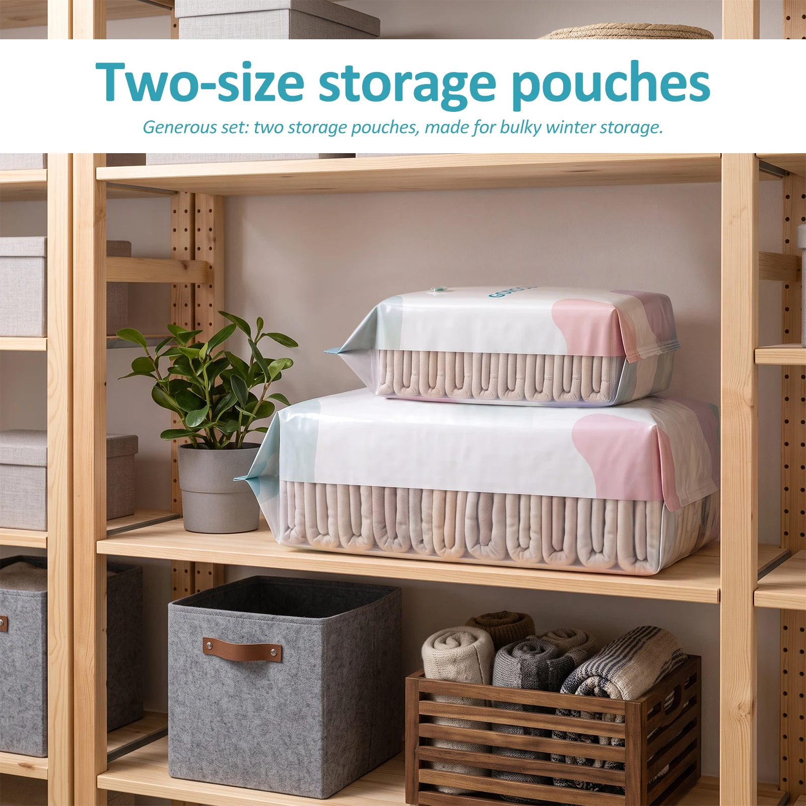 2Pcs Vacuum Compression Bags No Pump Large Capacity Moistureproof Clothing Blanket Upright Travel Storage Bag