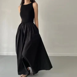 Johnature Simple Sleeveless Dresses 2025 Summer New Casual Korean Solid Color O-neck All Match Render Women Dress