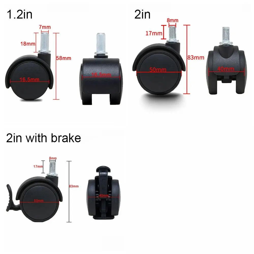 Roda Universal Furnitur 1.2/2 inci dengan Rem 360 °   Roda Pot Bunga Berputar Roda Pengganti Hitam untuk Kursi Kantor