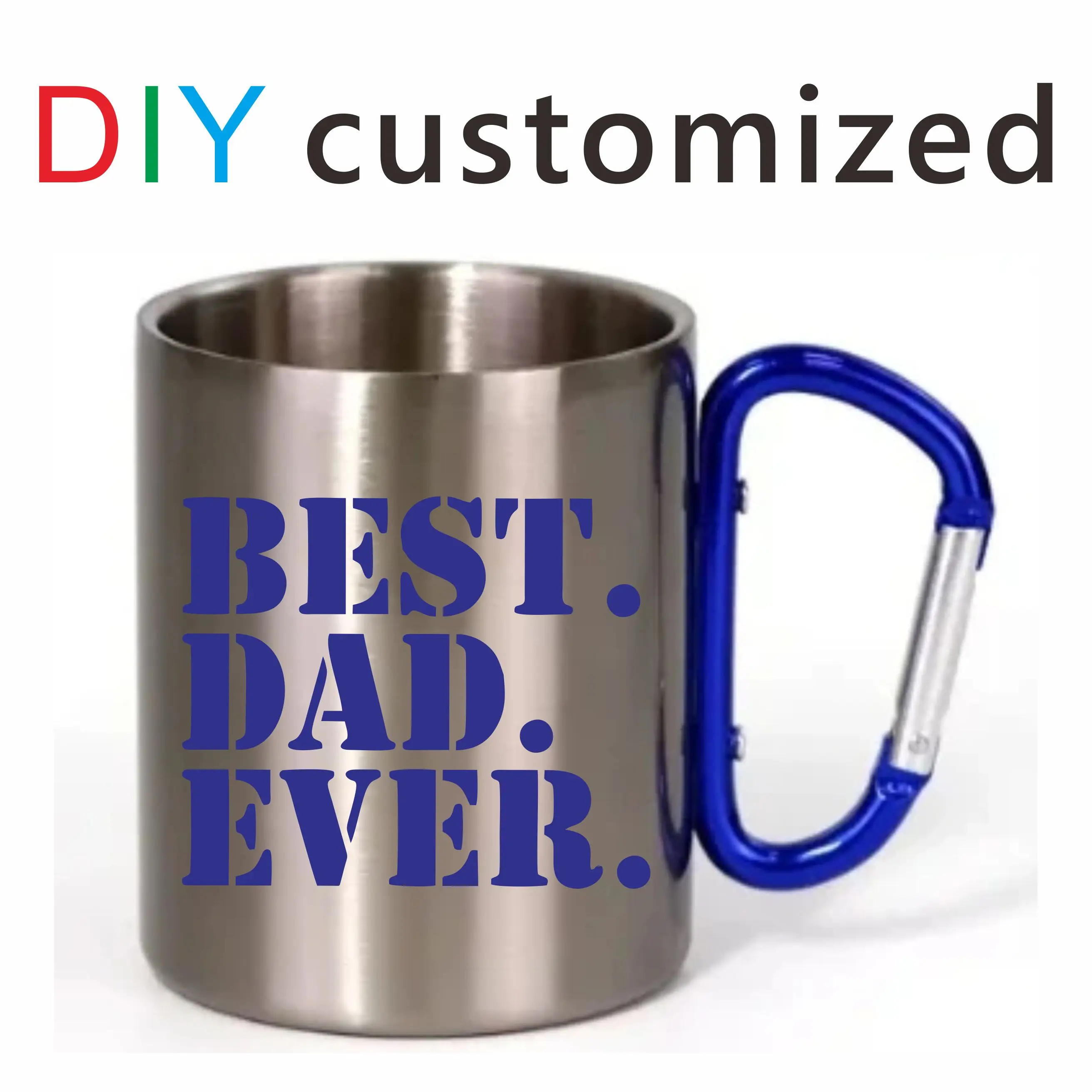 Carabiner Cup 300ML Personalize Print Image Logo Text Metal Steel Buckle Stainless Steel Hiker Outdoor Travel Camp Father Gifts