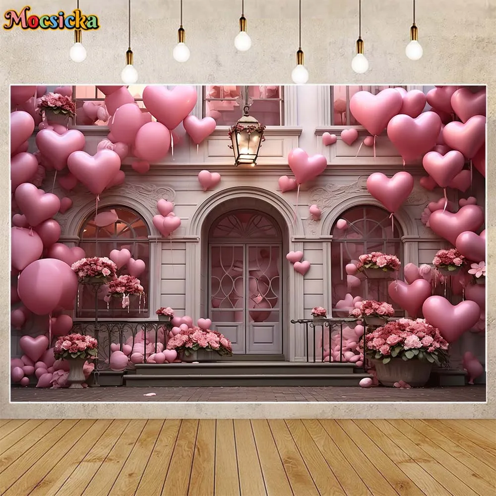 

Mocsicka Photography Backdrops Pink Heart Balloon White Castle Wedding Decor Adult Kids Princess Photo Background Studio Props