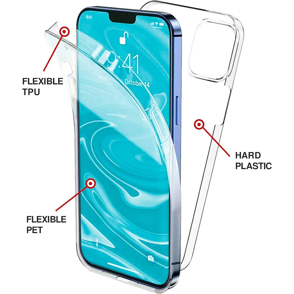 

360 Full Body Cover Case For iPhone 16E 16 15 14 13 12 11 Pro Xs Max X XR SE 2022 2020 7 8 Plus Clear Hard Cover Silicone Shell