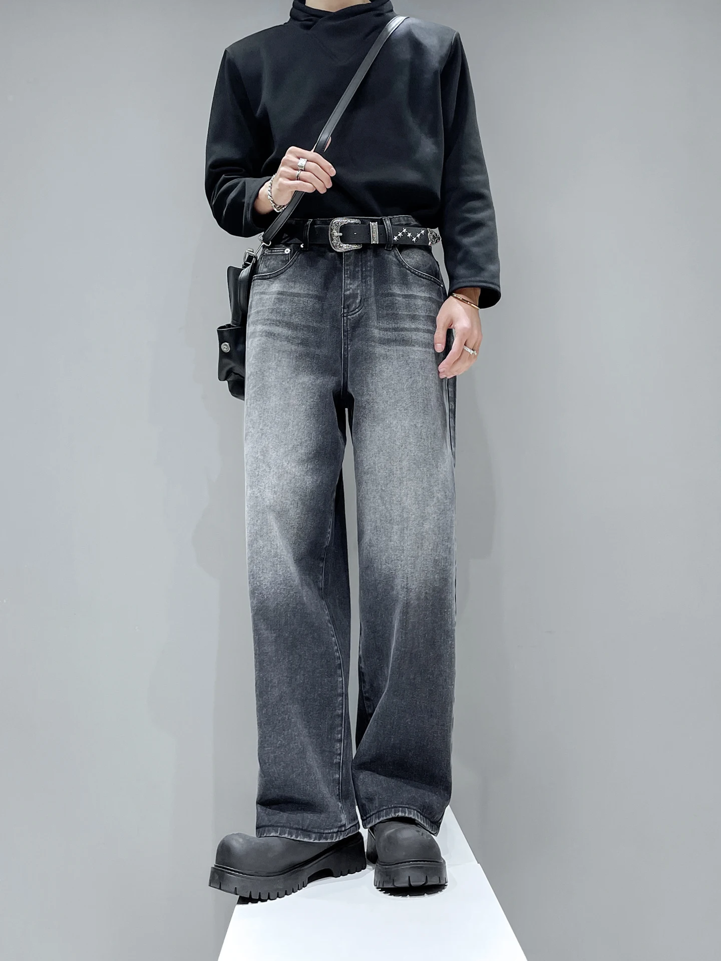 

Original American Retro Street Sle Loose Straight Leg Wide Leg Jeans Men's Waed Casual Long Pants Youth Faion Loose Fit