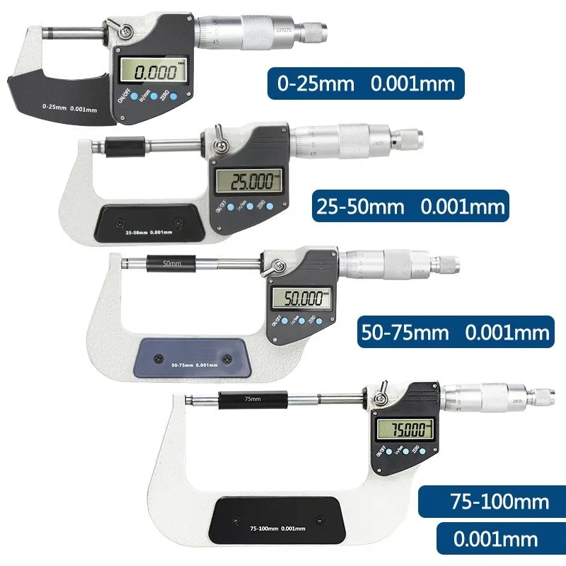  Micrometer Digital Caliper 0.001mm Electronic Outside Micrometer with LCD Screen Gauge Measuring Tools 0-25/50/75/100mm