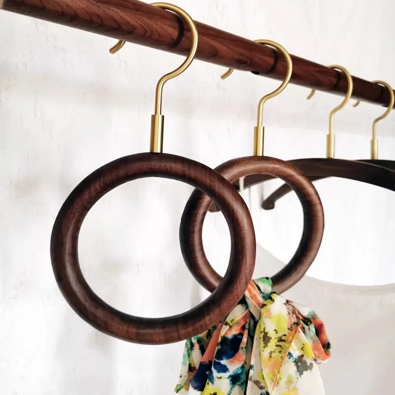 Luxury Walnut Wood Clothes Hanger with Purple Brass Hooks for Home Use, Clothing Store Anti-Slip No-Mark Display Hanger