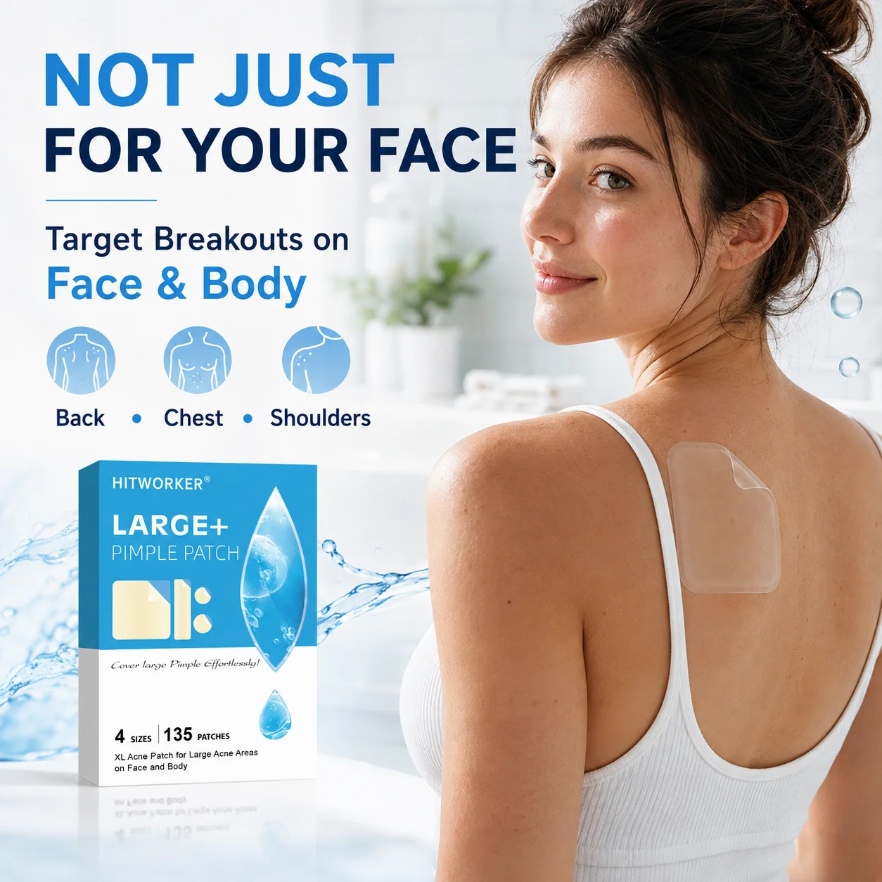 135PCS Large Pimple Patches for Face & Body, 4 Sizes Round Square Strip Blemish Cover Stickers, Facial Spot Patches