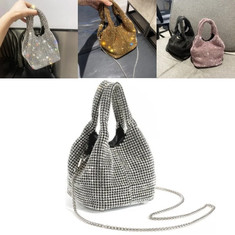 Handle Rhinestones Evening Clutch Bag Purses And Handbag Luxury Designer Hobo Shoulder Bag Shiny Crystal Clutch Purse Bucket Bag