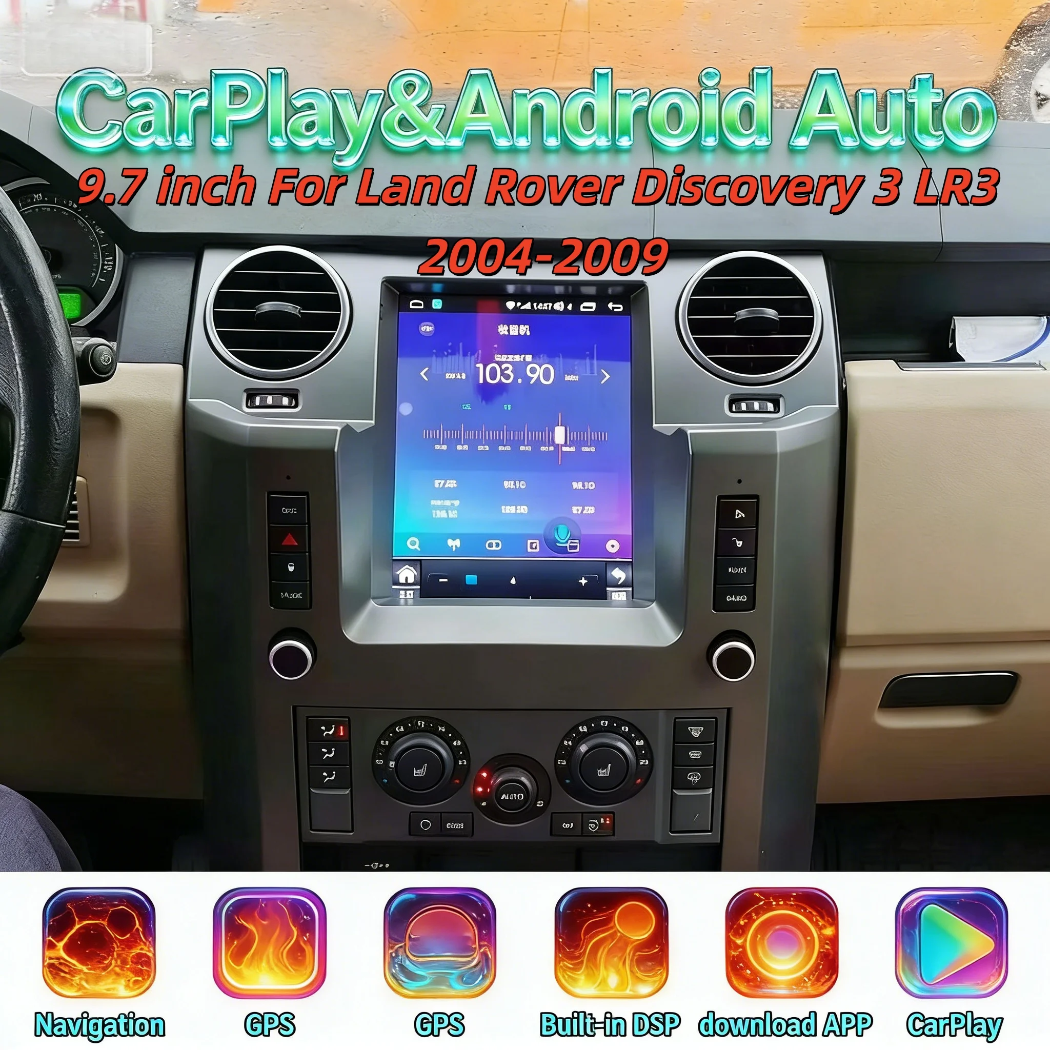 

9.7" Multimedia Wireless Carplay 4G WIFI Player For Land Rover Discovery 3 2004 - 2009 Android Car GPS Navi Radio Bluetooth Head