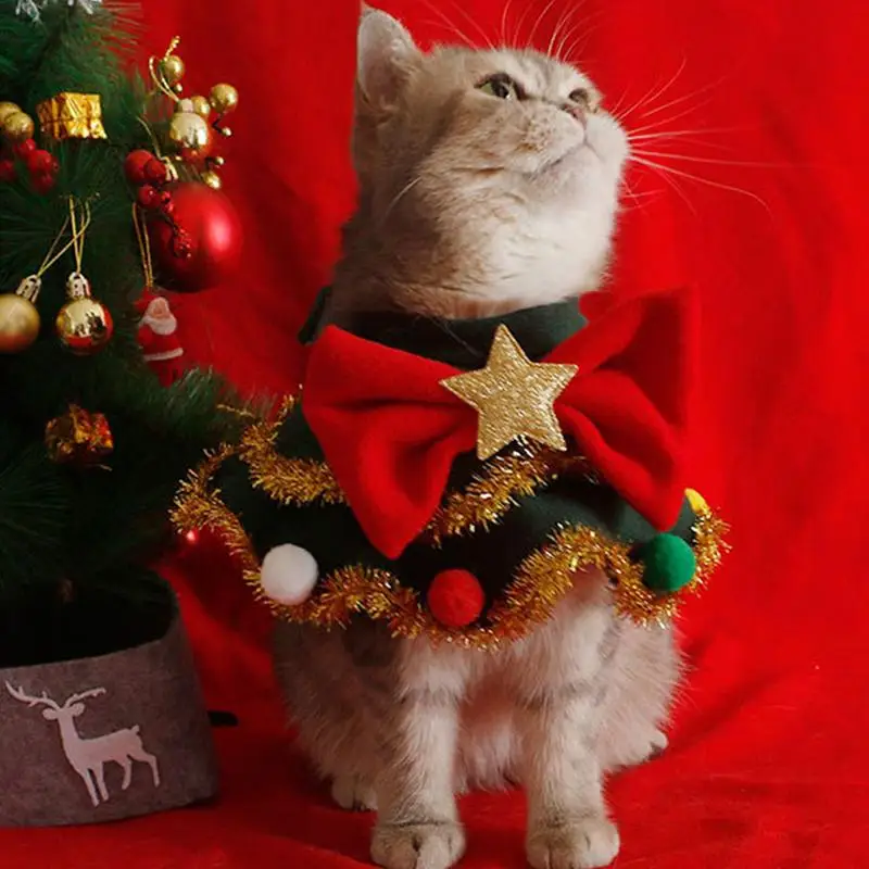 

Cat Christmas Scarf Holiday Pet Neck Warmer With Hat Pet Scarf With Bow And Ball Design Christmas Cat Costume Dog Clothes For
