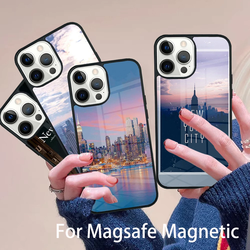 

New York City Phone Case Magesafe Magnetic Wireless Charge Cover For IPhone 16 11 12 13 14 15 Pro Max Plus Mini
