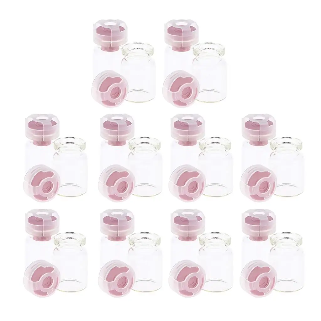 2-6pack 20pcs Empty Sterile Glass Sealed Serum Vials Liquid Containers 5ml Pink