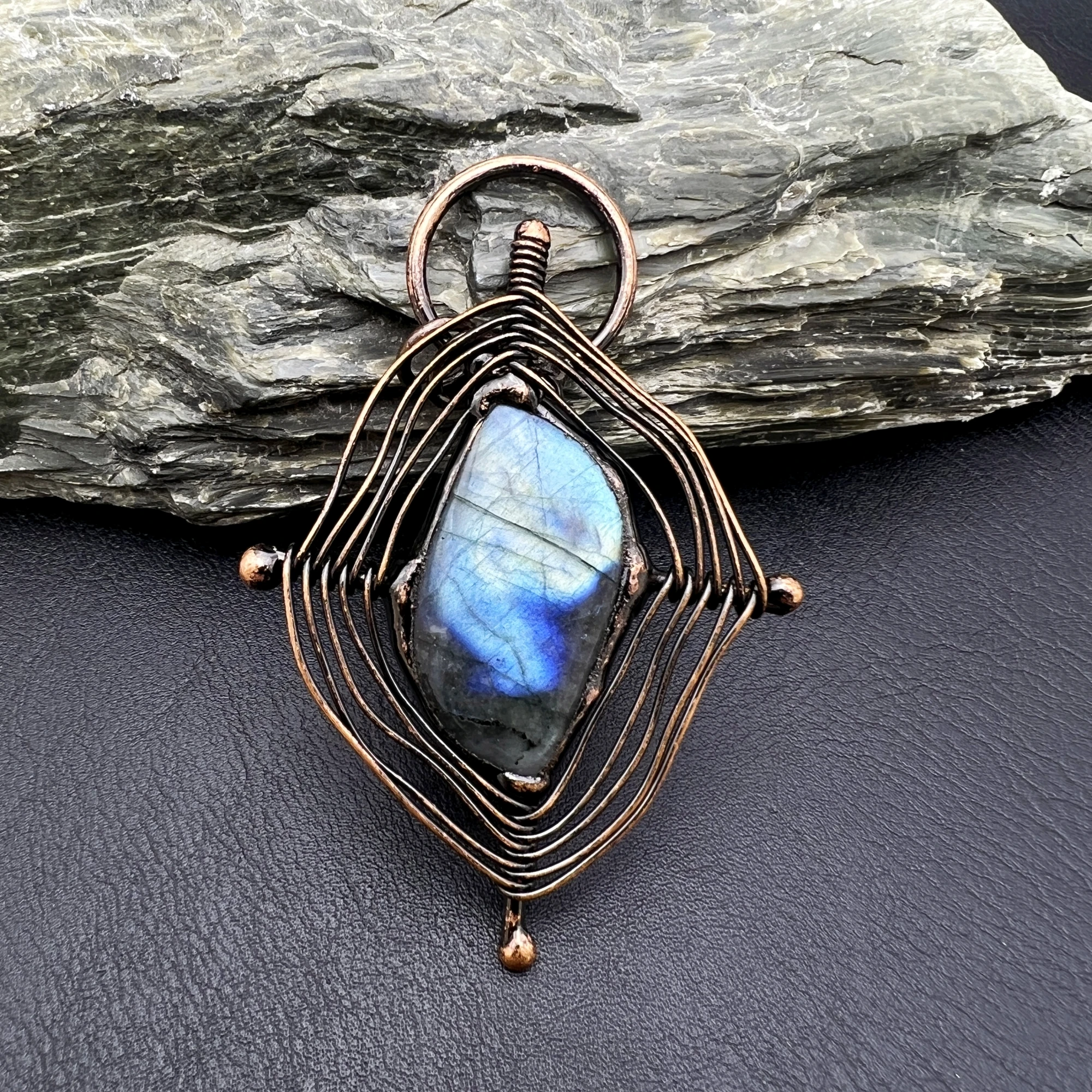 5PCS Soldered Large Natural Stone Flash Labradorite Vintage Spider web Necklace Pendant,Unique Handmade Gothic Jewelry