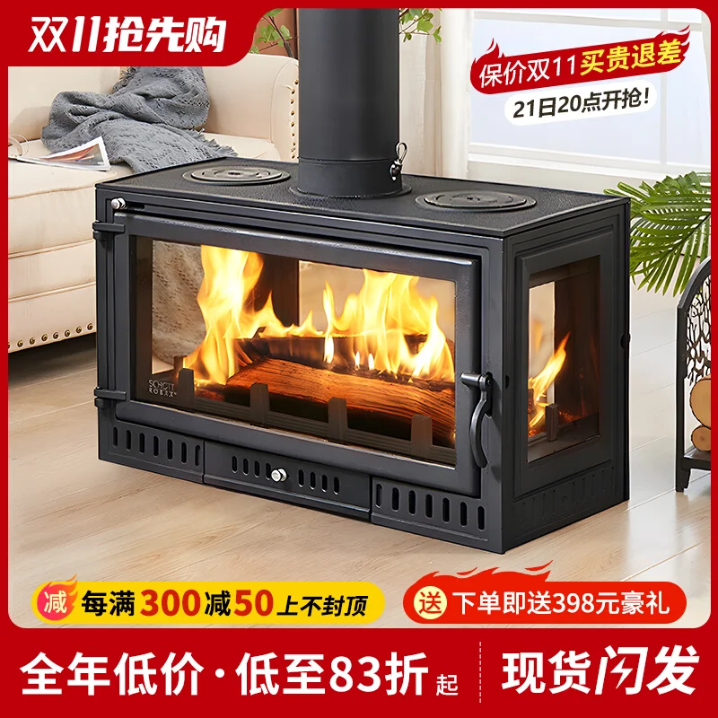 Wood-burning real fire fireplace Wood-burning heating Rural fireplace Real fire Firewood cast iron fireplace