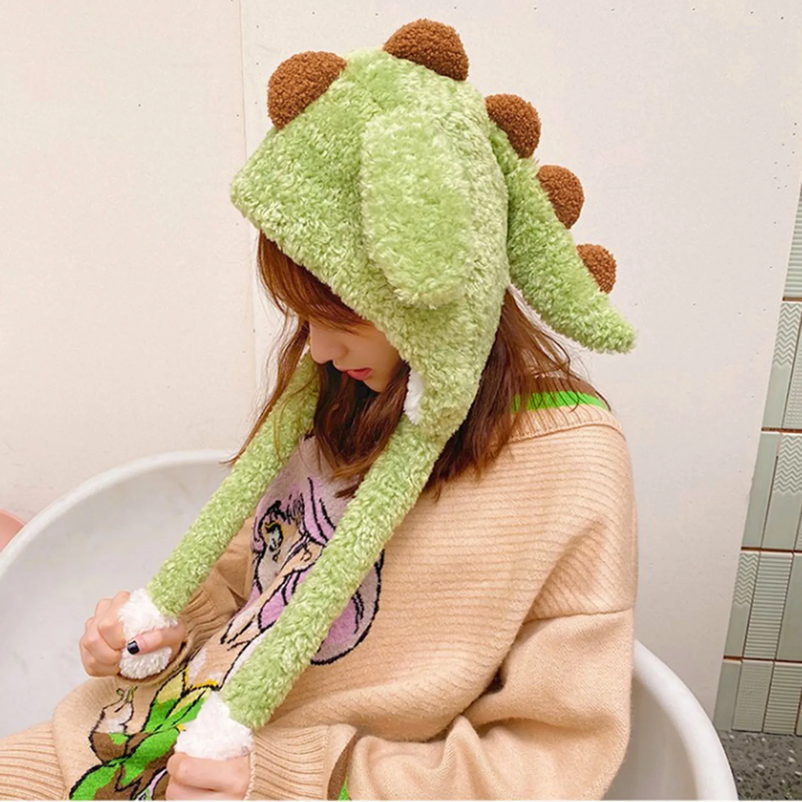 2024 Dinosaur Hats Women's Beanies Plush Can Moving Bunny Ears Hat With Earflaps Movable Ears Boys Girls Children's Animal Caps