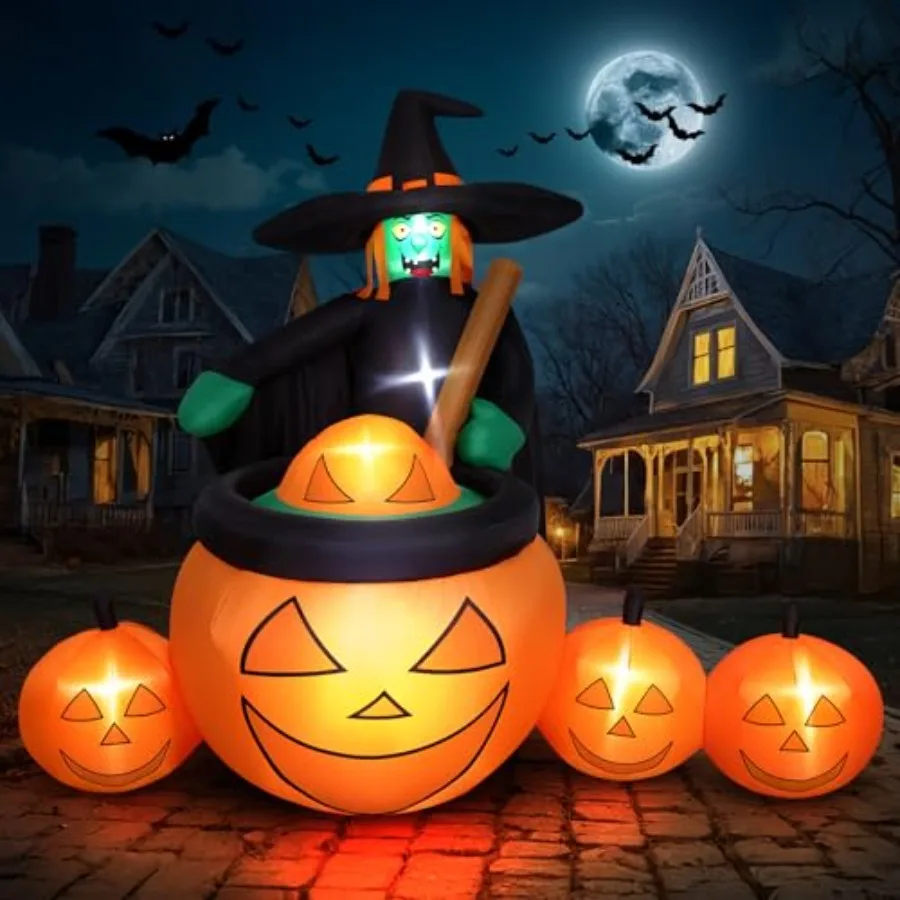 

7 Feet Tall Halloween Inflatables Pumpkin Pot Outdoor Decorations Blow Up Yard with Built-in LEDs for Lawn Garden Holiday Indoo