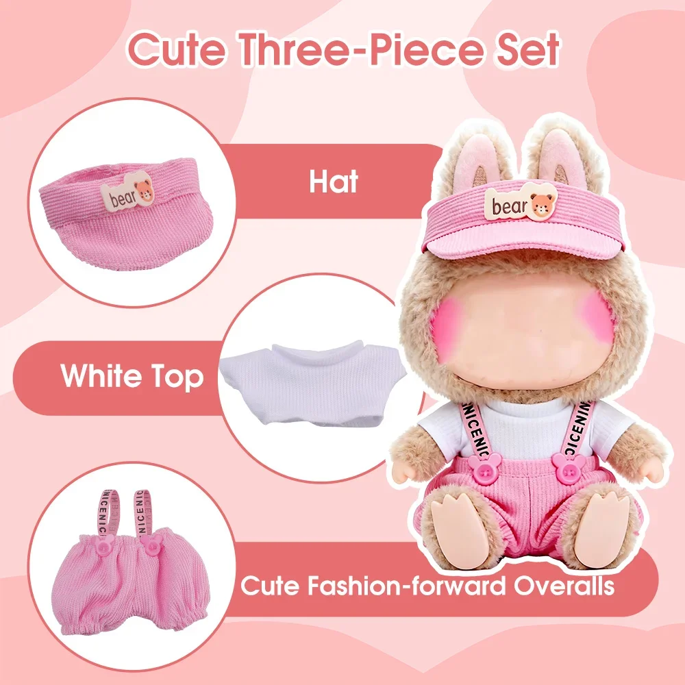 3 Pcs 17cm Kawaii Sweet Plush Doll Clothes Outfit Set Cute Dress Bag Hat Accessories Girl Toys Birthday Christmas Gifts