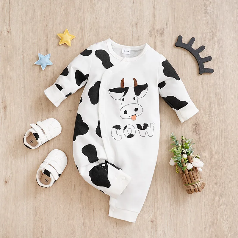 

2024 Boys Baby Long Sleeve Spring and Autumn Cute Cow Cool Girls Outfit Infant Clothes Toddler Jumpsuit Costume Trendy Soft Good