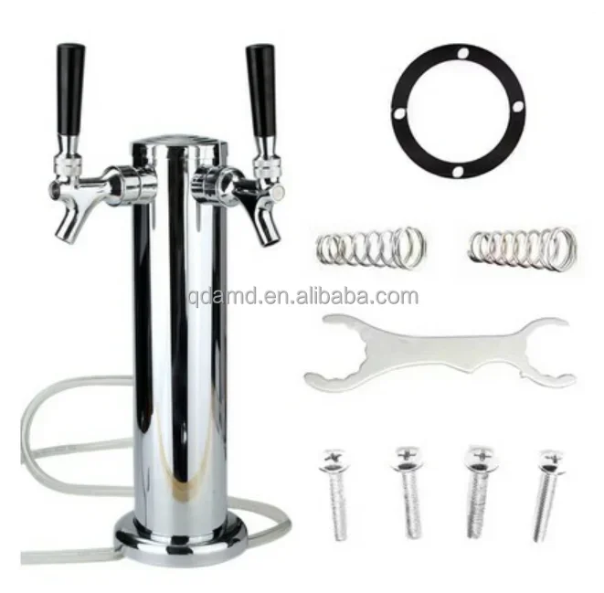 Double tap stainless steel draft beer kegerator tower
