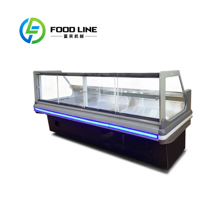 Deli Glass Door Chiller Freezer Cooling Refrigerator Butchery Equipment Open Door Fresh Meat Display Cooler Showcase