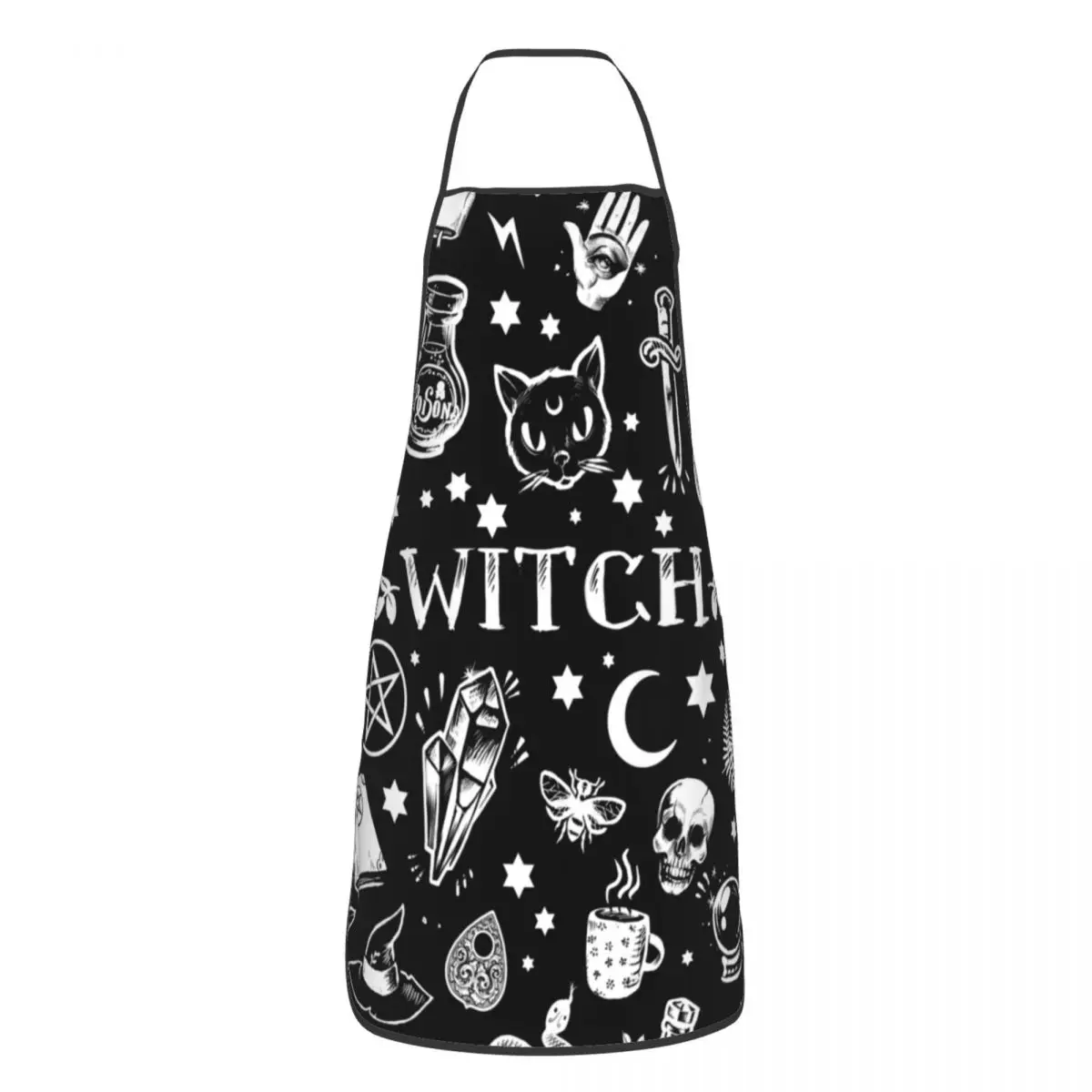 Witch Pattern Aprons Women Men Halloween Occult Gothic Magic Adult Kitchen Chef Bib Tablier Cuisine Cooking Baking Gardening