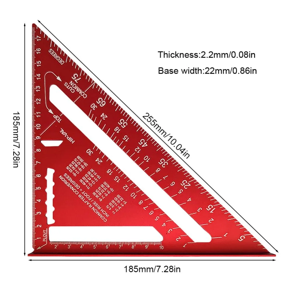 7 Inch Carpenters Speed Square Metric Triangle Ruler with 14 Types Drill Holes Aluminum Alloy Protractor Layout Builder Tool Kit
