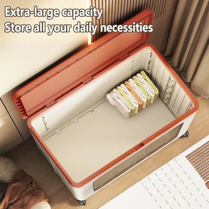 Transparent toy storage box large capacity sorting box household turnover box wheeled plastic storage box folding storage ba