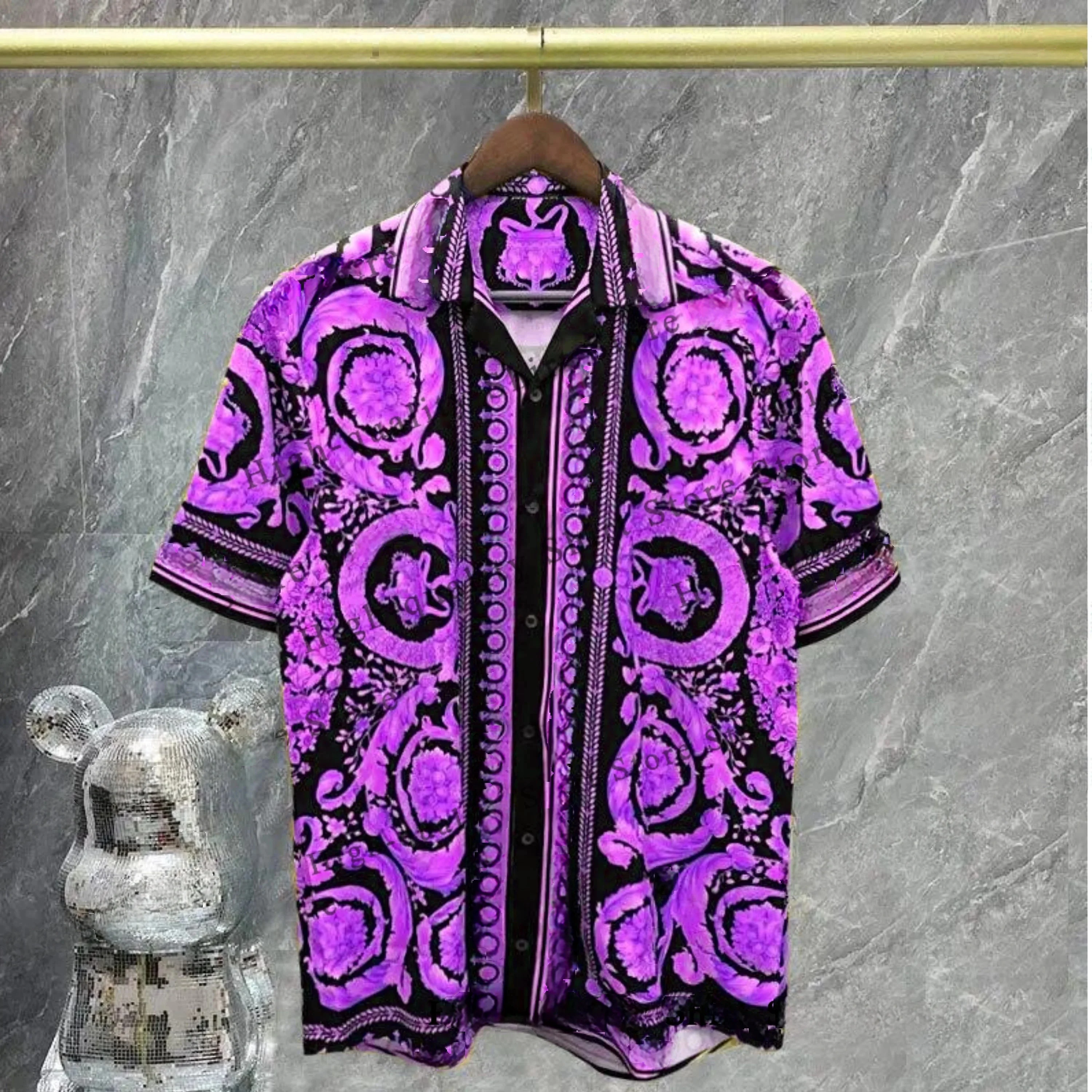 Camisa masculina de luxo manga curta botão para baixo camisa masculina real camisa de seda macia camisa masculina venda quente camisa real