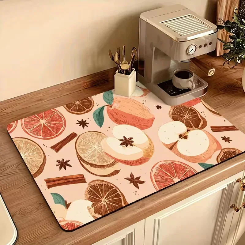 Pink Background Apple Print Dish Drying Mat Kitchen Sink Countertop Pad Fruit Pattern Tableware Mat For Kitchen Decor