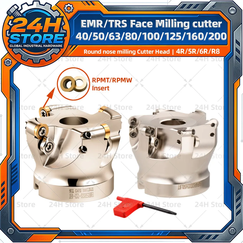 EMR TRS Round Nose Face Milling Cutter Head 4R 5R 6R Tools RPMT10T3 RPMT1204 RPMT1606 R4 R5 R6 R8 Inserts Tool 40 50 63 80 100