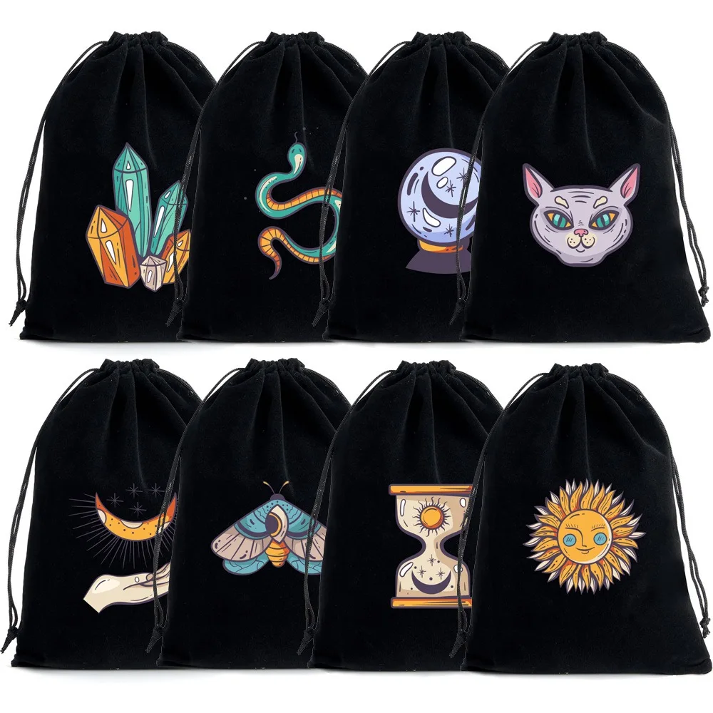 1Pcs 13x18cm Black Blue Purple Velvet Tarots Card Storage Drawstring Bag Runes Constellation Witch Divination Accessories Pouch