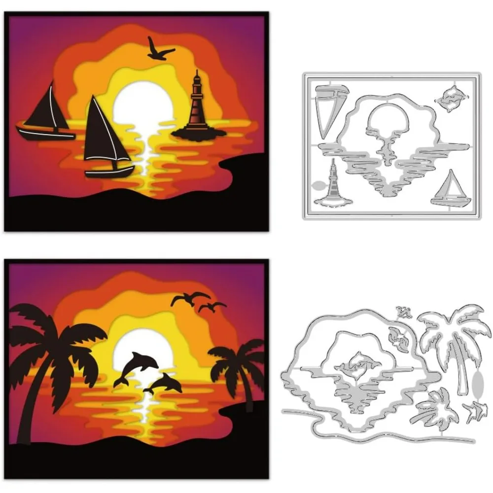 Layered Sunset Cutting Dies Embossing Template Carbon Steel Cutting Stencils Background Die Cuts for Greeting Card Making DIY